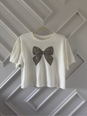 White Tee with Camo Bow Graphic
